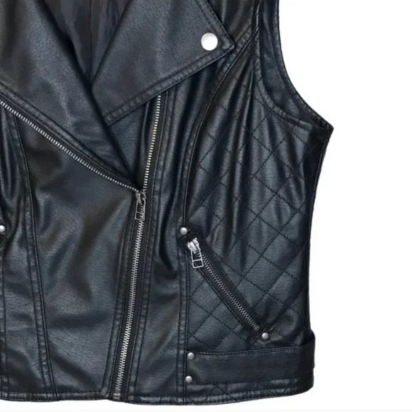 Ashley Women's Fashion Vest, Biker Faux Leather, Zipper Accents, Detachable Hood - Picture 3 of 4